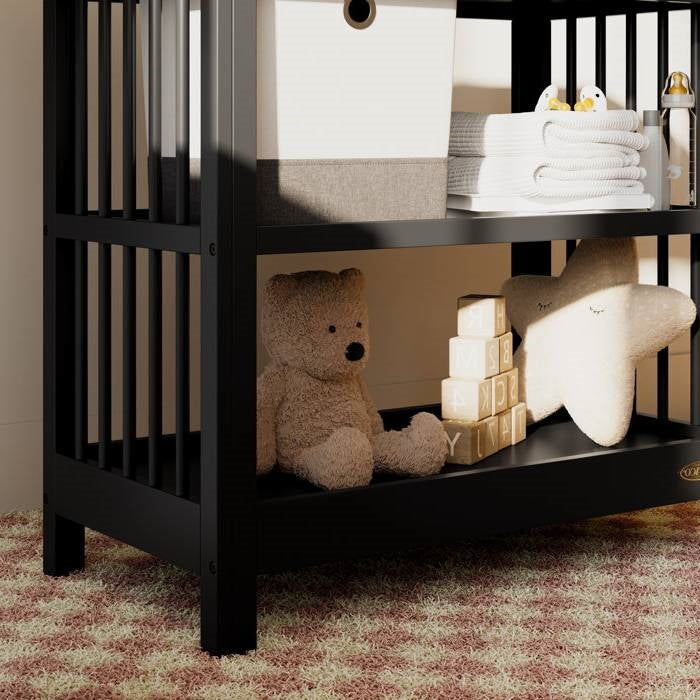 Modern Changing Table in Black Wood Finish with Safety Rail and Changing Pad