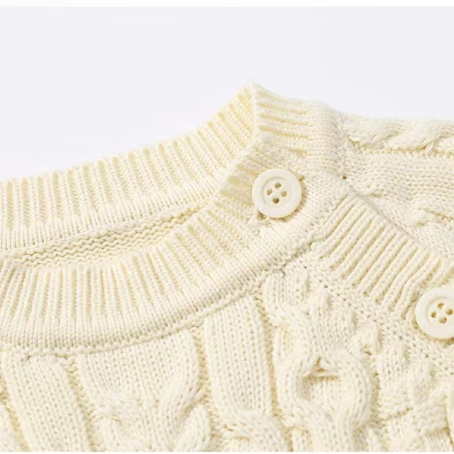 Baby Solid Color Crochet Knitted Pattern Shoulder Button Design Rompers