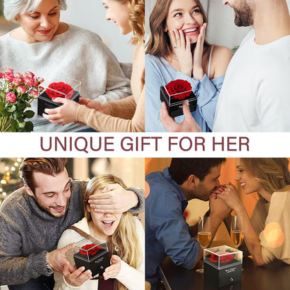 Preserved Red Rose Gift Box- Enchanted Real Roses with Ruby Brooch, Eternal Rose Flower in Jewelry Box, Handmade Rose,Forever Red Rose Gift for Her on Christmas Mother'S Day, Anniversary.