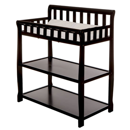 Modern Black Wooden Baby Changing Table with Safety Rail Mattress Pad and Strap