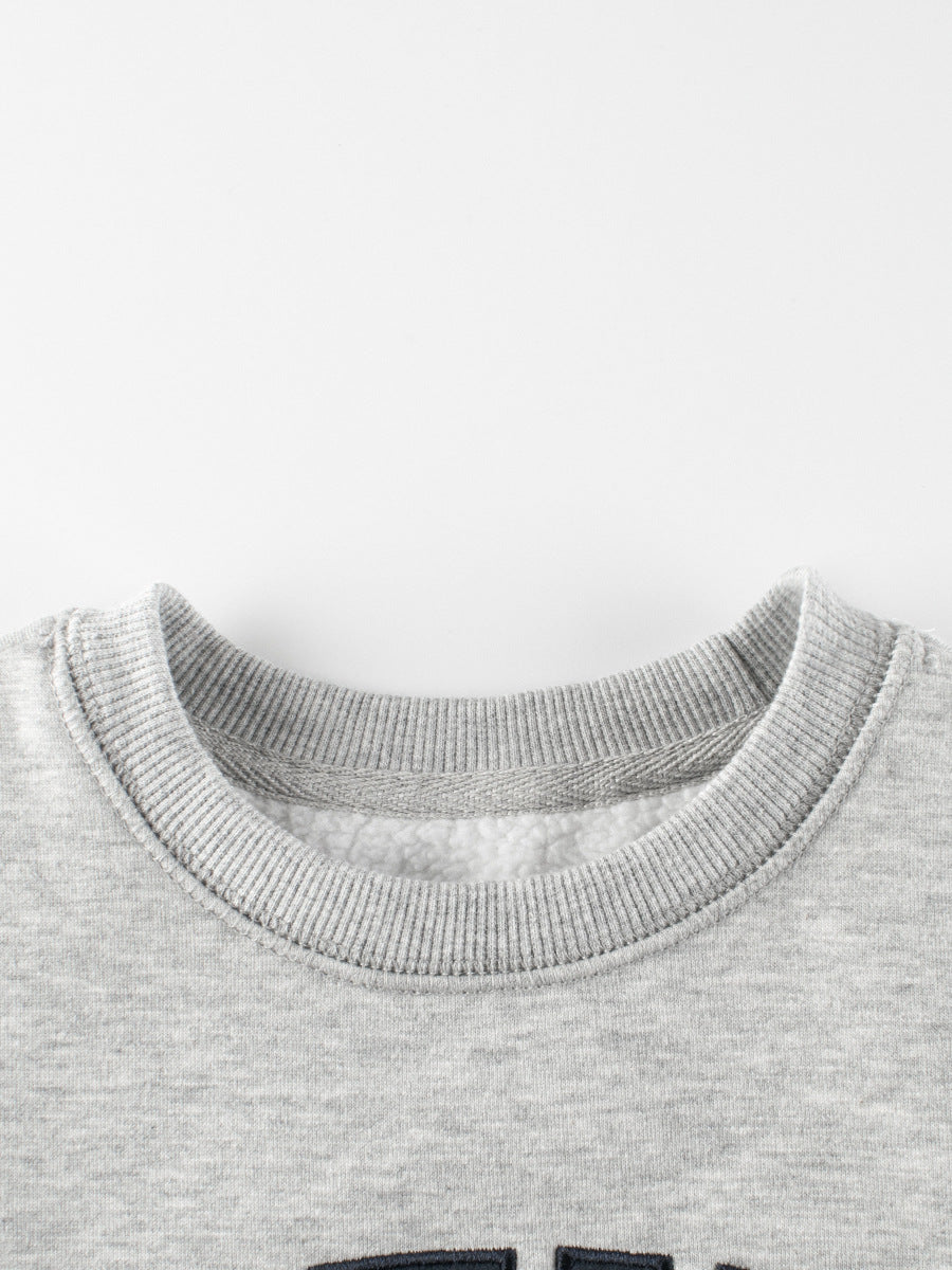 Arrival Baby Kids Puppy Embroidered Pattern Crew Neck Long Sleeves Warm Cozy Pullover