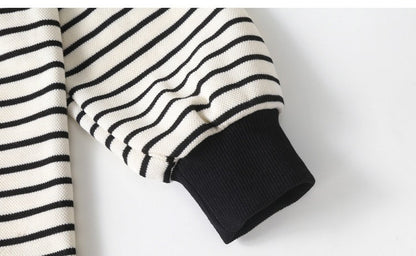 Girls Striped Pullover Tops Black Dress Sets