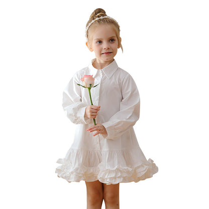 Spring and Autumn Solid Color Single Breasted Long-sleeved Dress for Stylish Girls